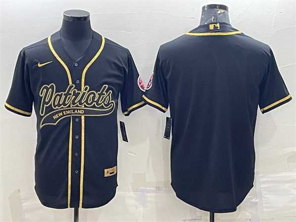 Mens New England Patriots Blank Black Gold With Patch Cool Base Stitched Baseball Jersey->new england patriots->NFL Jersey